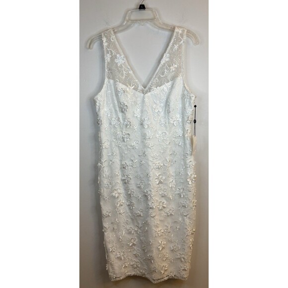 ADRIANNA PAPELL Ivory Floral Embroidered Sheath Dress Women 12 Overlay Cocktail - Picture 2 of 14